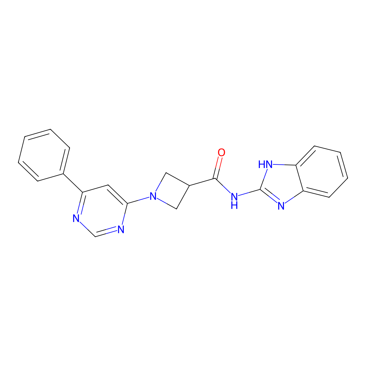 N-(1H-benzo[d]imidazol-2-yl)-1-(6-phenylpyrimidin-4-yl)azetidine-3-carboxamide molecular structure, CAS 2034257-53-7