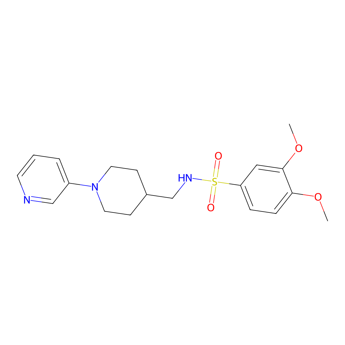 3,4-dimethoxy-N-((1-(pyridin-3-yl)piperidin-4-yl)methyl)benzenesulfonamide molecular structure, CAS 2034257-57-1