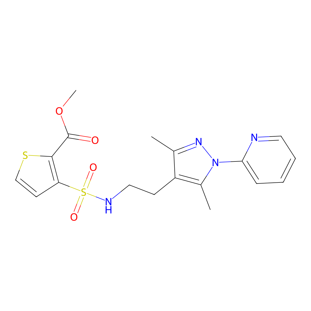 methyl 3-(N-(2-(3,5-dimethyl-1-(pyridin-2-yl)-1H-pyrazol-4-yl)ethyl)sulfamoyl)thiophene-2-carboxylate molecular structure, CAS 2034257-60-6