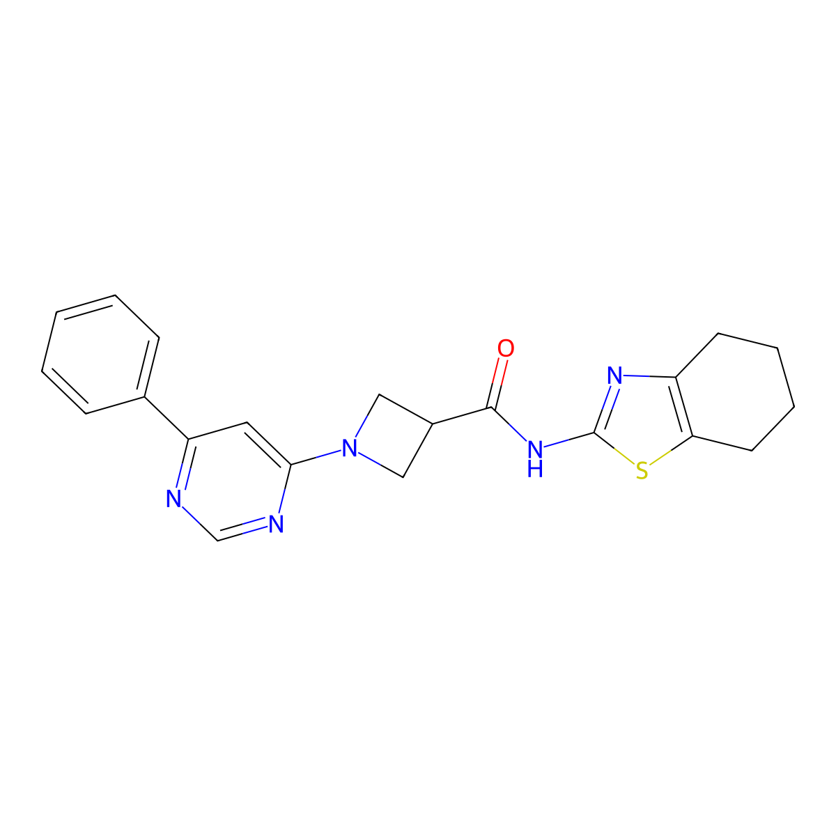 1-(6-phenylpyrimidin-4-yl)-N-(4,5,6,7-tetrahydrobenzo[d]thiazol-2-yl)azetidine-3-carboxamide molecular structure, CAS 2034257-62-8