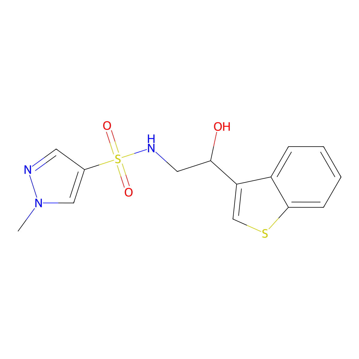 N-(2-(benzo[b]thiophen-3-yl)-2-hydroxyethyl)-1-methyl-1H-pyrazole-4-sulfonamide molecular structure, CAS 2034257-66-2