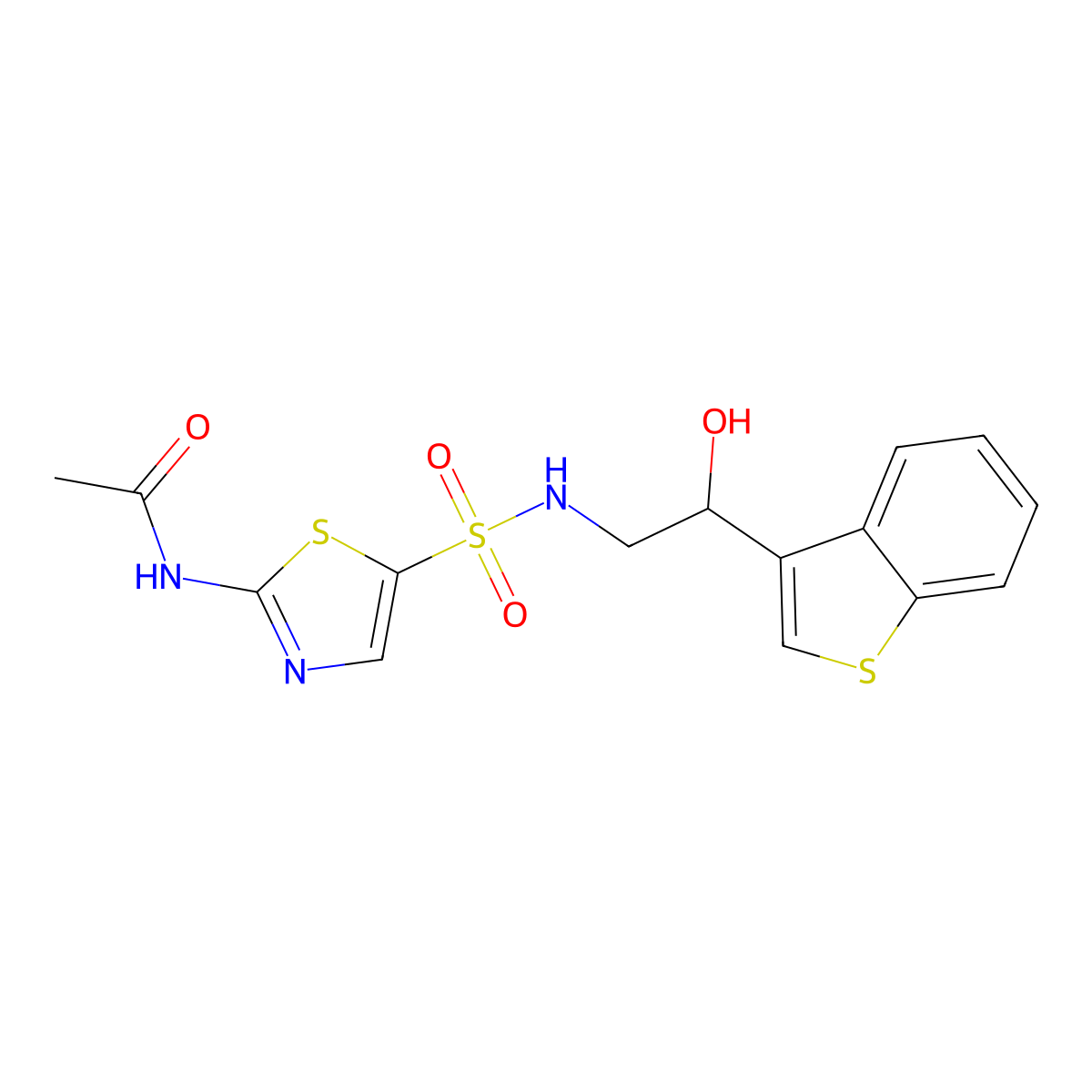 N-(5-(N-(2-(benzo[b]thiophen-3-yl)-2-hydroxyethyl)sulfamoyl)thiazol-2-yl)acetamide molecular structure, CAS 2034257-69-5
