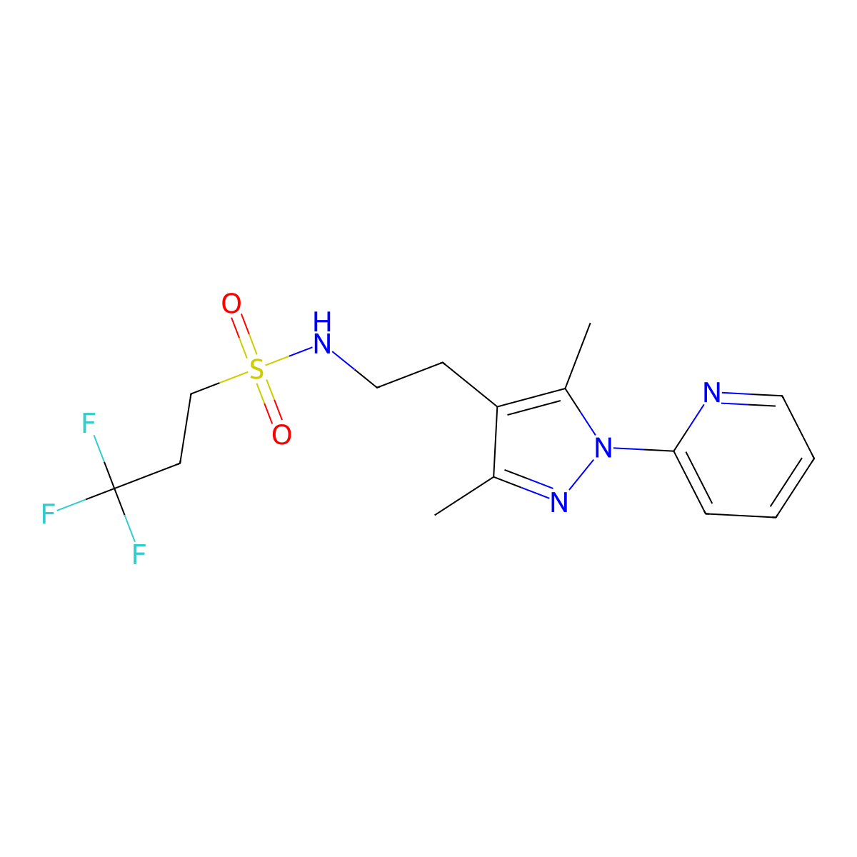 N-{2-[3,5-dimethyl-1-(pyridin-2-yl)-1H-pyrazol-4-yl]ethyl}-3,3,3-trifluoropropane-1-sulfonamide molecular structure, CAS 2034257-73-1
