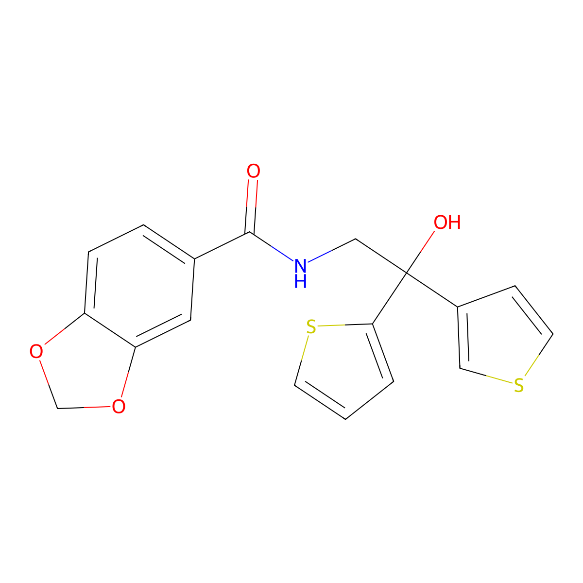 N-(2-hydroxy-2-(thiophen-2-yl)-2-(thiophen-3-yl)ethyl)benzo[d][1,3]dioxole-5-carboxamide molecular structure, CAS 2034257-75-3