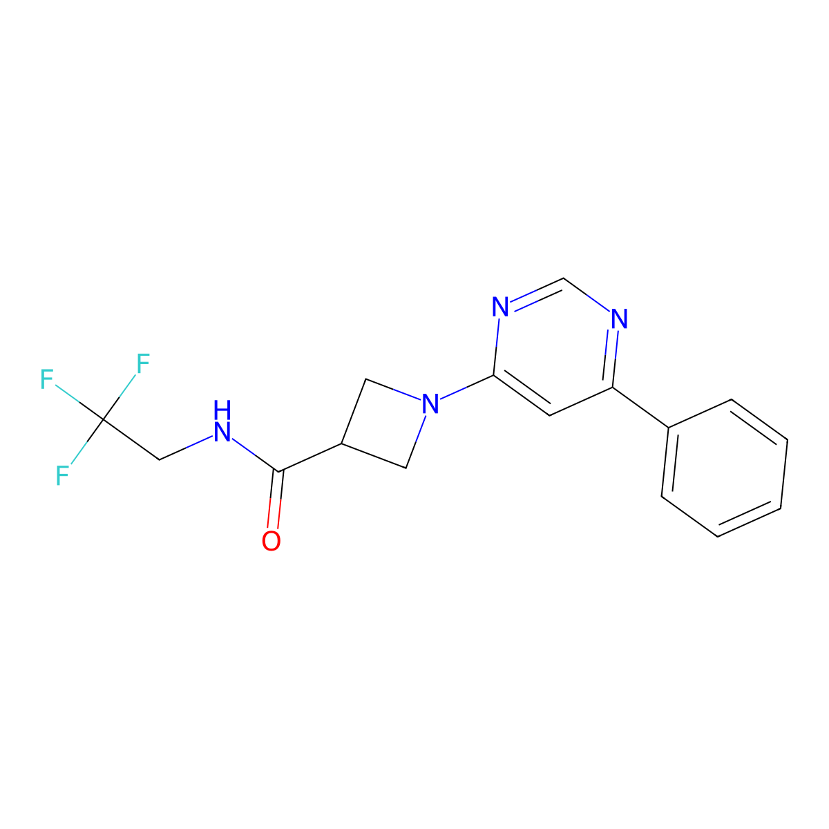 1-(6-phenylpyrimidin-4-yl)-N-(2,2,2-trifluoroethyl)azetidine-3-carboxamide molecular structure, CAS 2034257-78-6