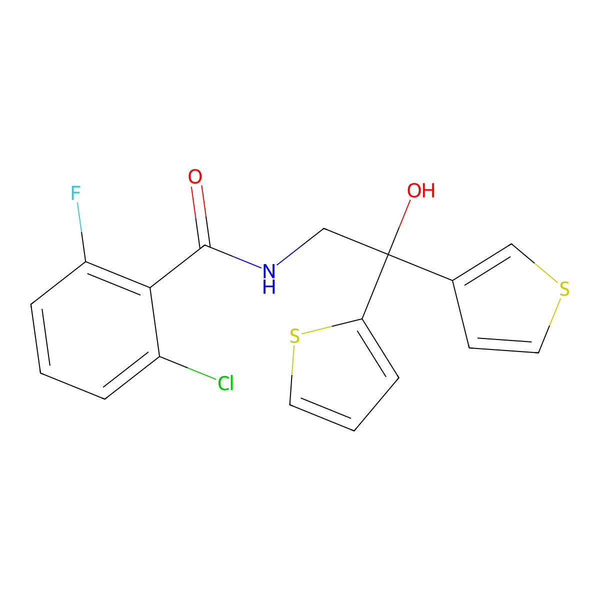 2-chloro-6-fluoro-N-[2-hydroxy-2-(thiophen-2-yl)-2-(thiophen-3-yl)ethyl]benzamide molecular structure, CAS 2034257-80-0
