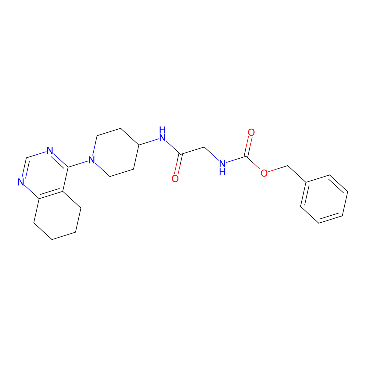 Benzyl (2-oxo-2-((1-(5,6,7,8-tetrahydroquinazolin-4-yl)piperidin-4-yl)amino)ethyl)carbamate molecular structure, CAS 2034257-83-3