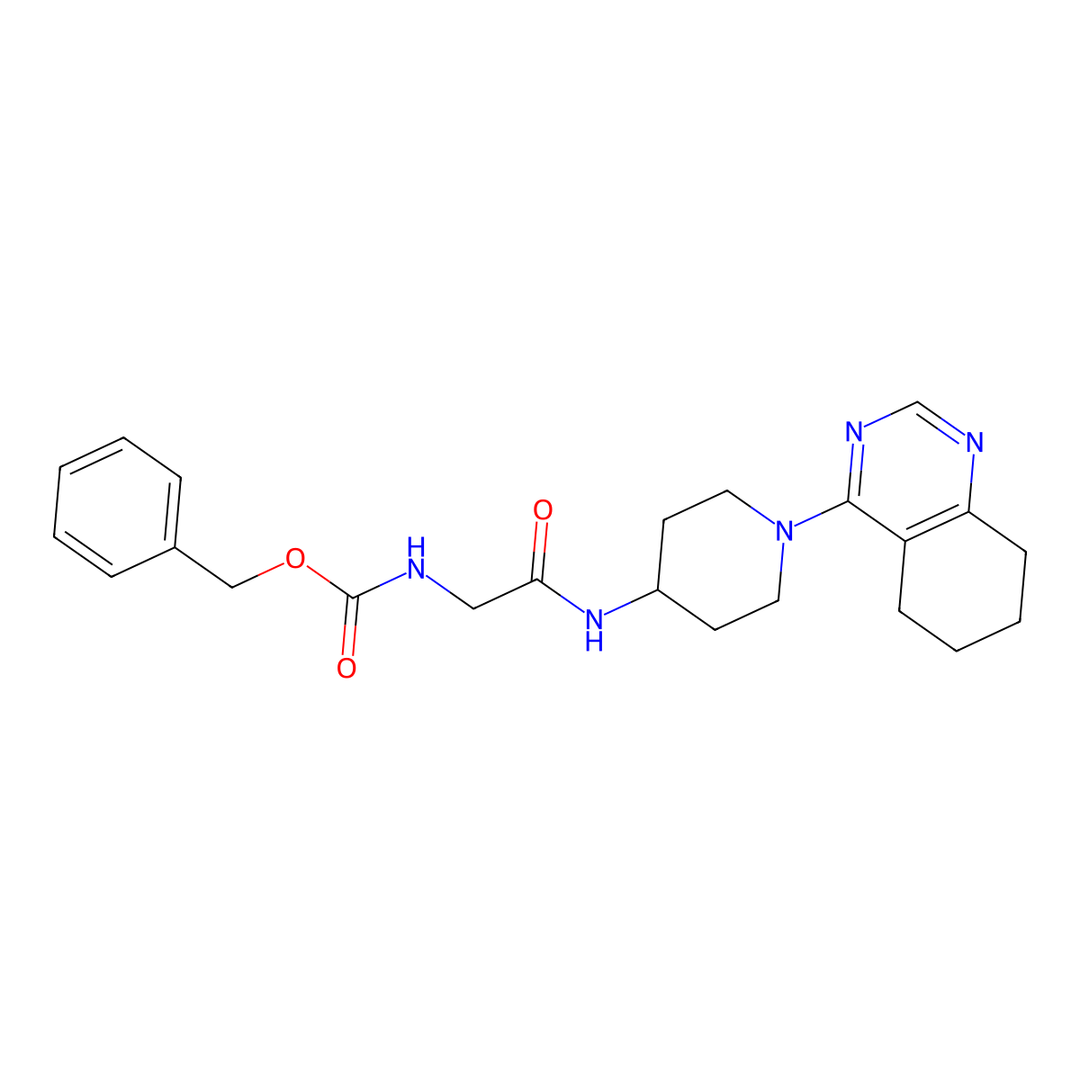 Benzyl (2-oxo-2-((1-(5,6,7,8-tetrahydroquinazolin-4-yl)piperidin-4-yl)amino)ethyl)carbamate molecular structure, CAS 2034257-83-3