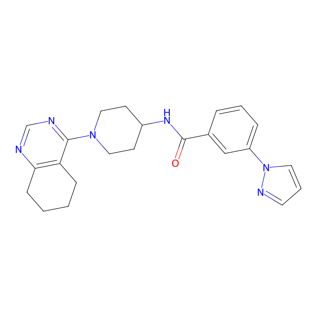 3-(1H-pyrazol-1-yl)-N-(1-(5,6,7,8-tetrahydroquinazolin-4-yl)piperidin-4-yl)benzamide molecular structure, CAS 2034257-89-9