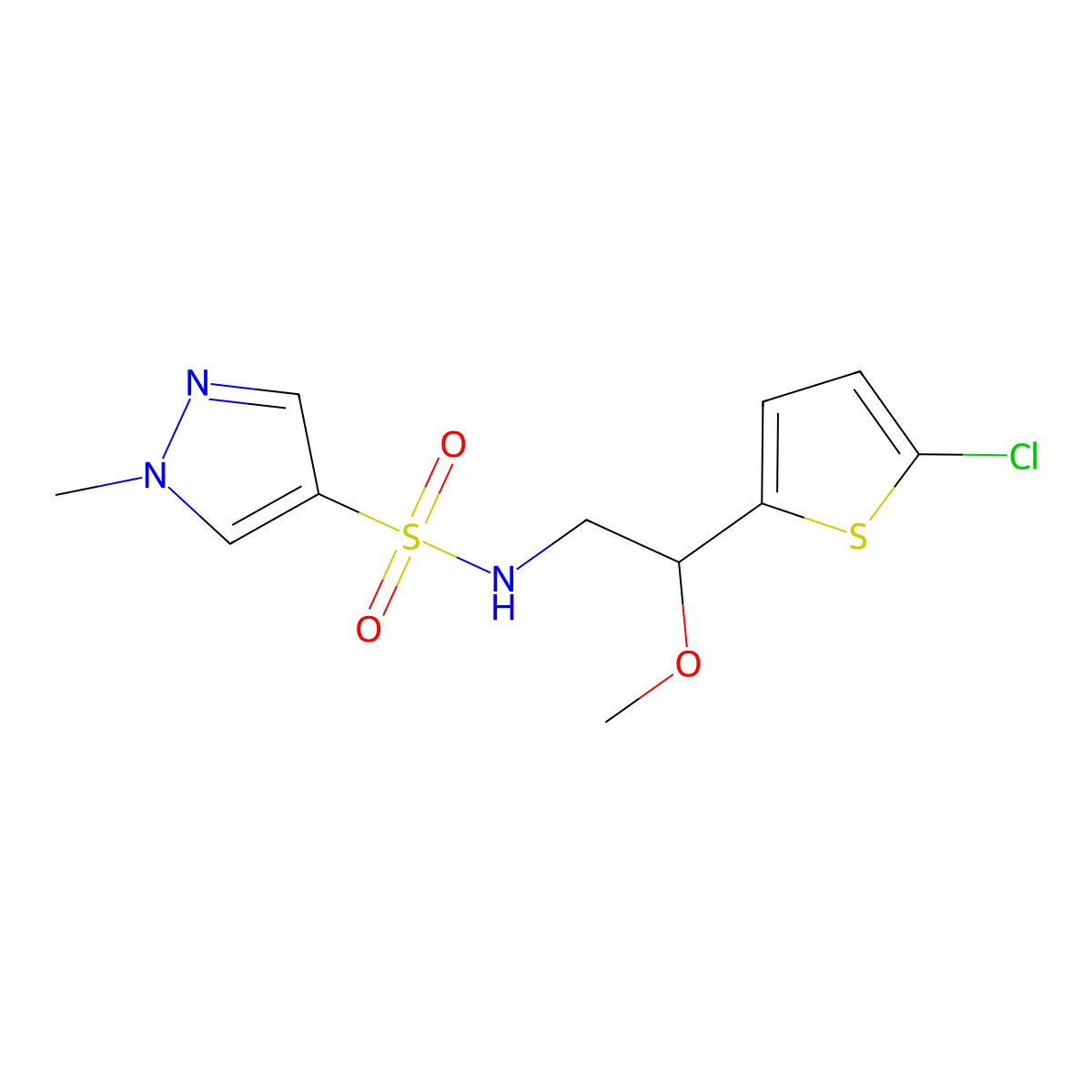 N-[2-(5-chlorothiophen-2-yl)-2-methoxyethyl]-1-methyl-1H-pyrazole-4-sulfonamide molecular structure, CAS 2034257-91-3