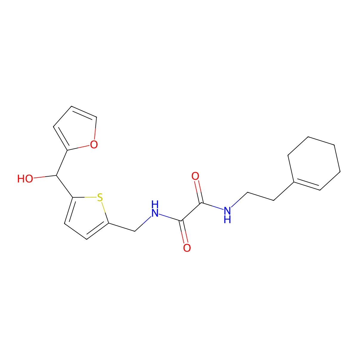 N1-(2-(cyclohex-1-en-1-yl)ethyl)-N2-((5-(furan-2-yl(hydroxy)methyl)thiophen-2-yl)methyl)oxalamide molecular structure, CAS 2034257-95-7