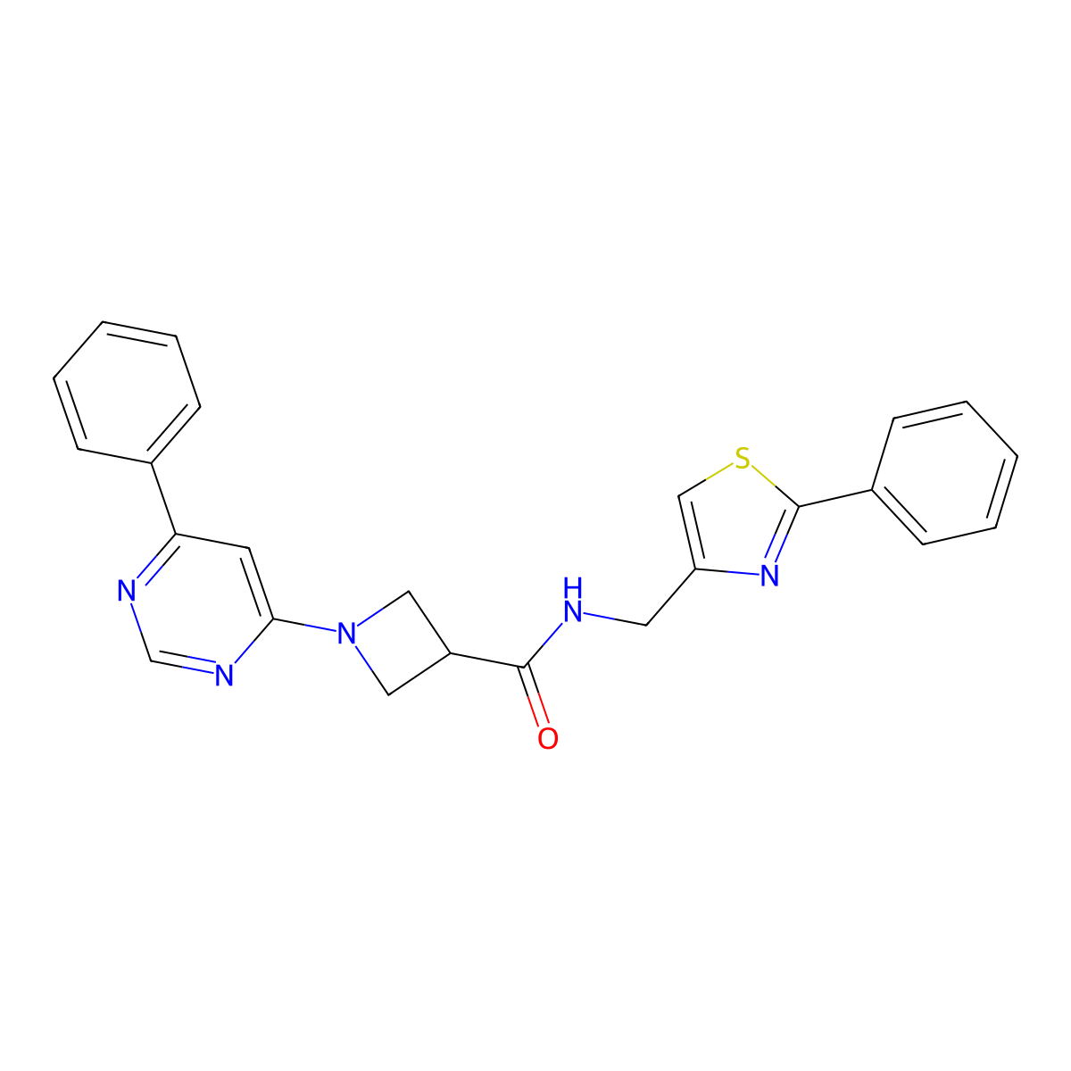 1-(6-phenylpyrimidin-4-yl)-N-((2-phenylthiazol-4-yl)methyl)azetidine-3-carboxamide molecular structure, CAS 2034257-96-8
