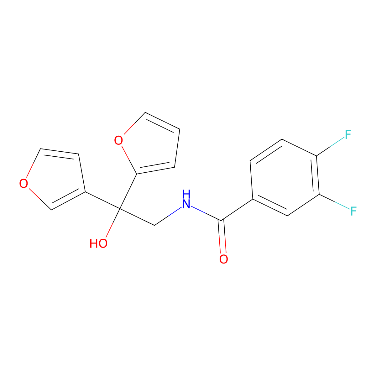 3,4-difluoro-N-[2-(furan-2-yl)-2-(furan-3-yl)-2-hydroxyethyl]benzamide molecular structure, CAS 2034258-03-0