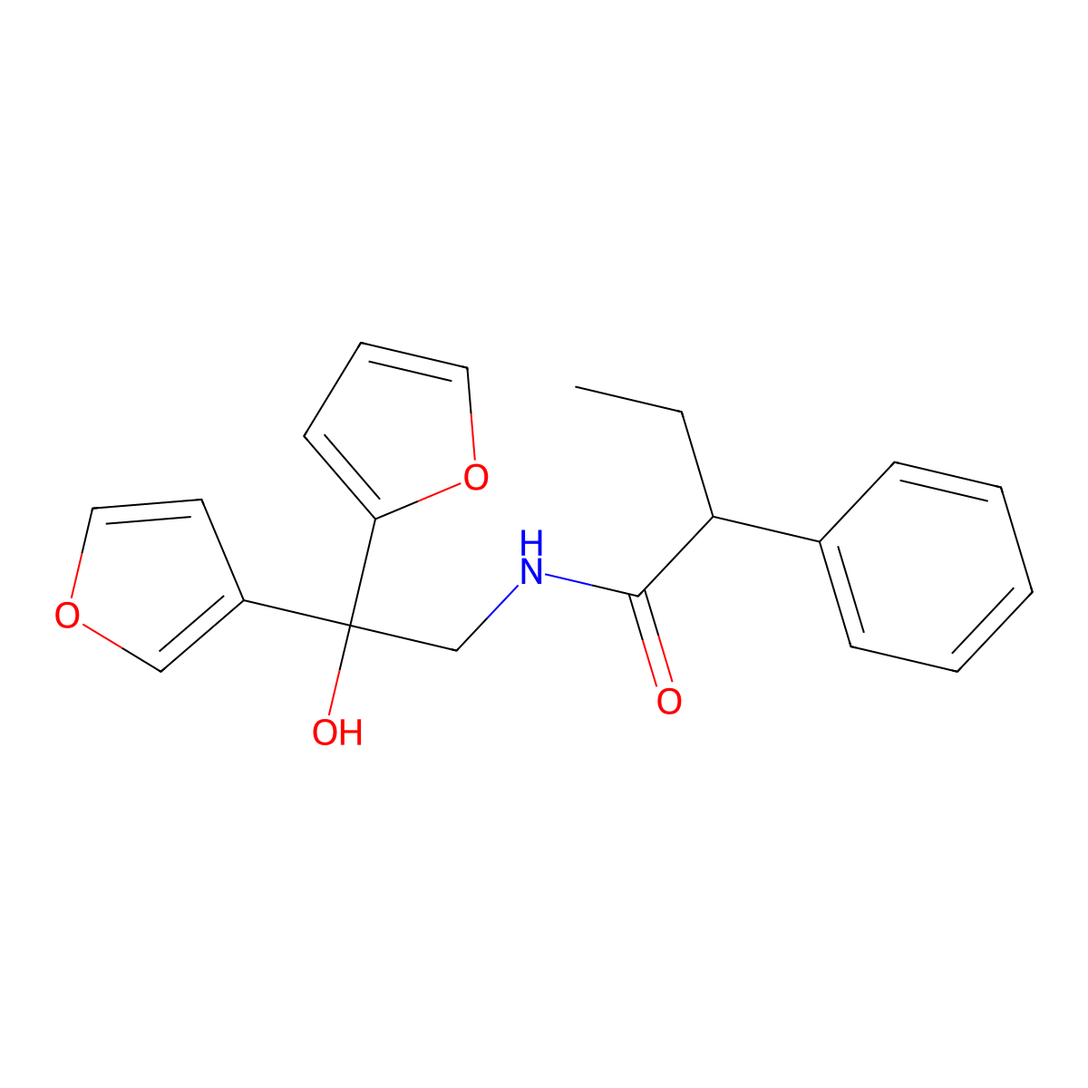N-[2-(furan-2-yl)-2-(furan-3-yl)-2-hydroxyethyl]-2-phenylbutanamide molecular structure, CAS 2034258-07-4