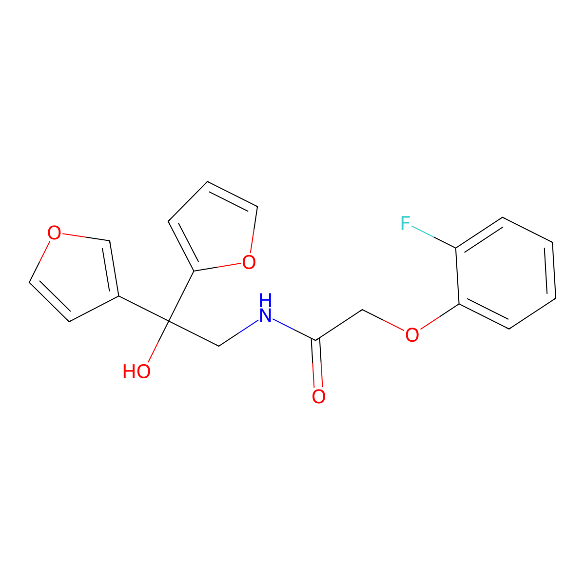 2-(2-fluorophenoxy)-N-[2-(furan-2-yl)-2-(furan-3-yl)-2-hydroxyethyl]acetamide molecular structure, CAS 2034258-16-5
