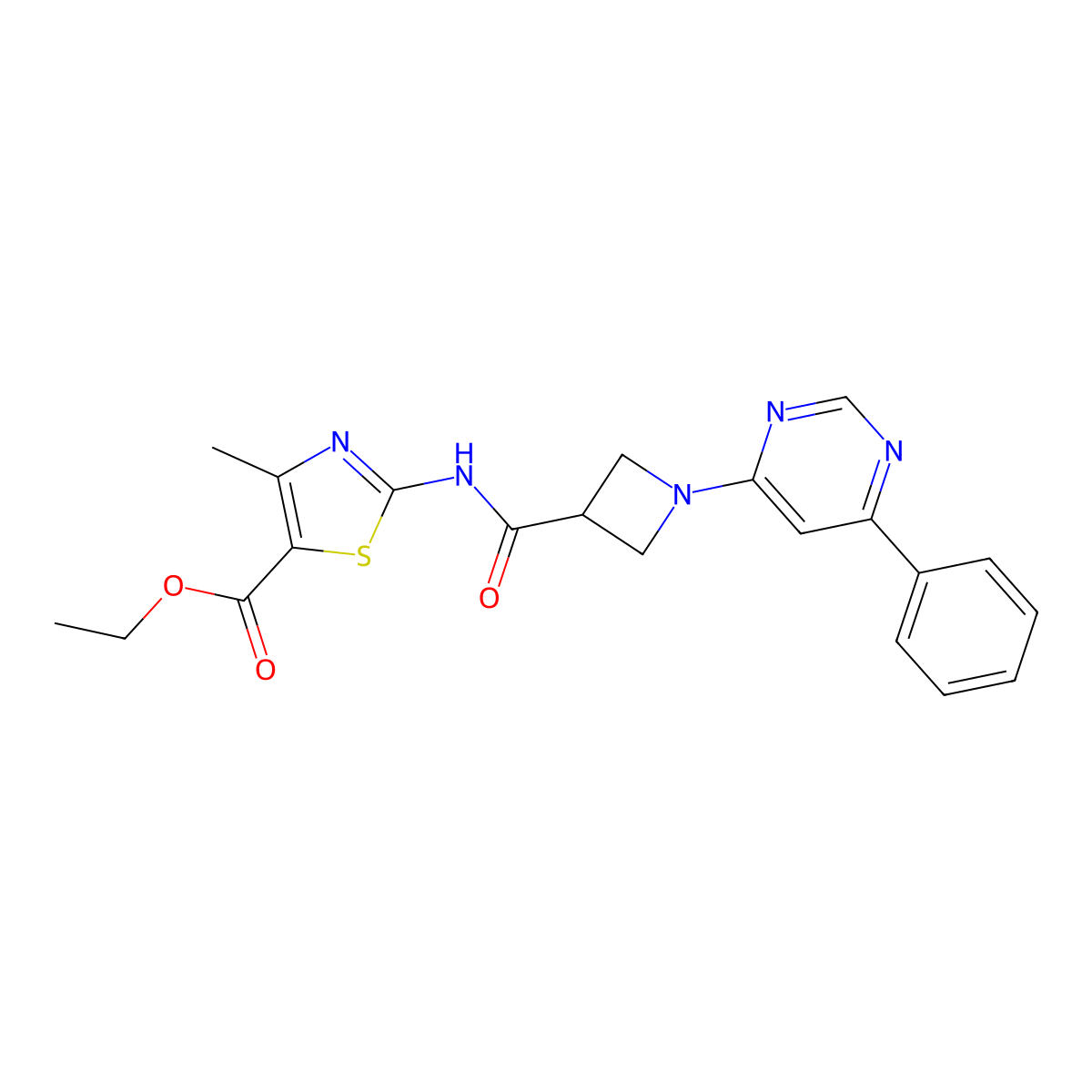 Ethyl 4-methyl-2-(1-(6-phenylpyrimidin-4-yl)azetidine-3-carboxamido)thiazole-5-carboxylate molecular structure, CAS 2034258-23-4