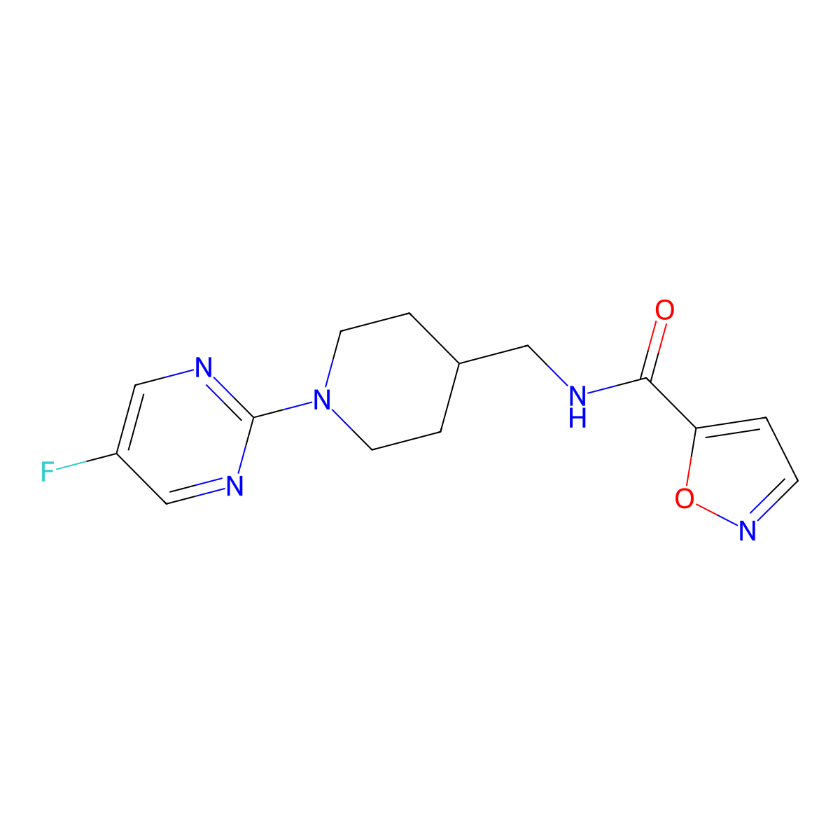N-((1-(5-fluoropyrimidin-2-yl)piperidin-4-yl)methyl)isoxazole-5-carboxamide molecular structure, CAS 2034258-25-6