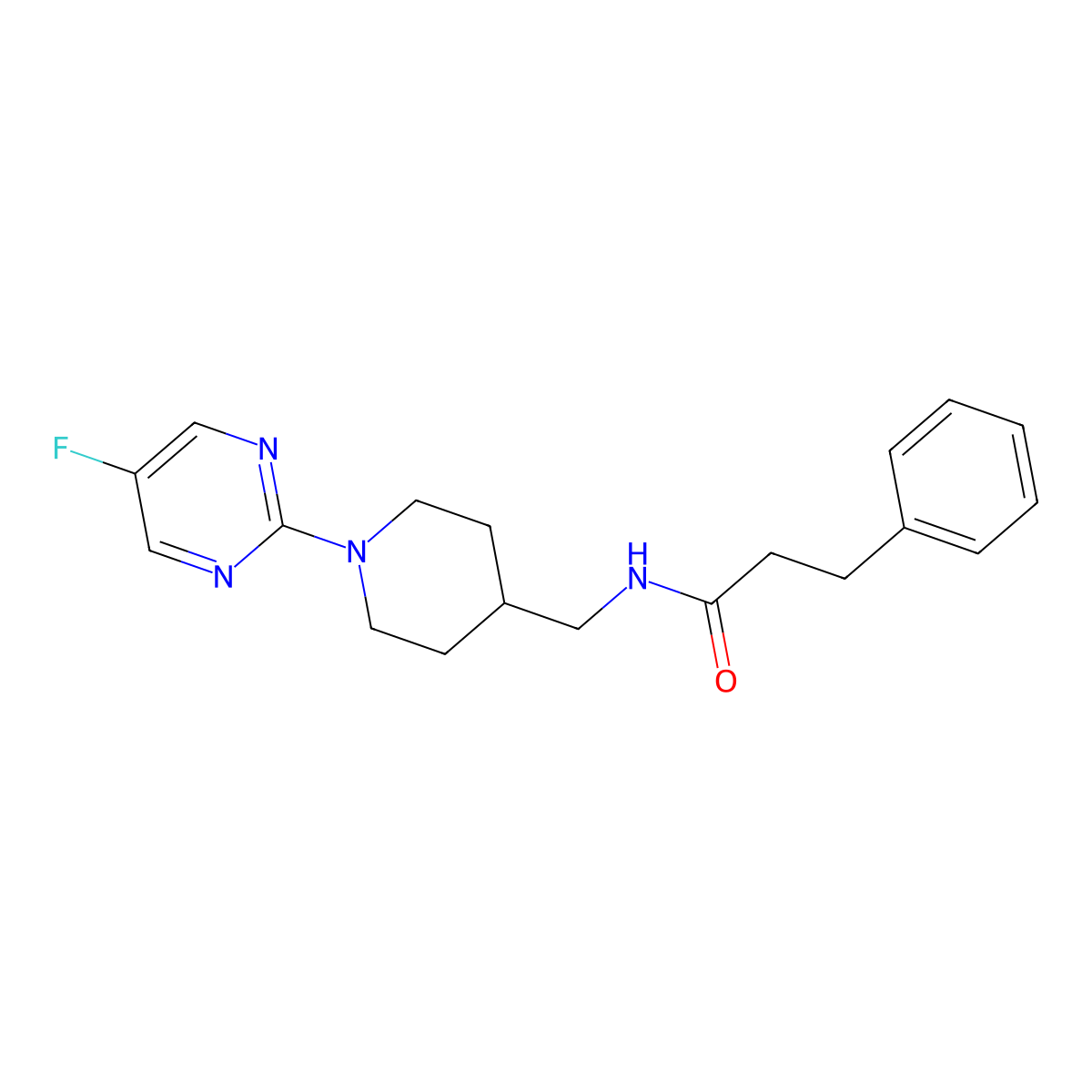 N-((1-(5-fluoropyrimidin-2-yl)piperidin-4-yl)methyl)-3-phenylpropanamide molecular structure, CAS 2034258-29-0