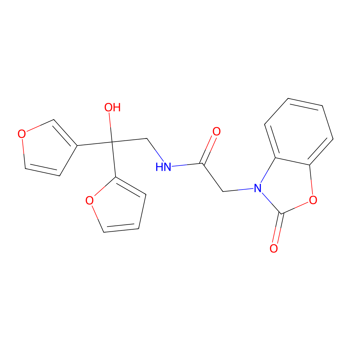 N-(2-(furan-2-yl)-2-(furan-3-yl)-2-hydroxyethyl)-2-(2-oxobenzo[d]oxazol-3(2H)-yl)acetamide molecular structure, CAS 2034258-32-5
