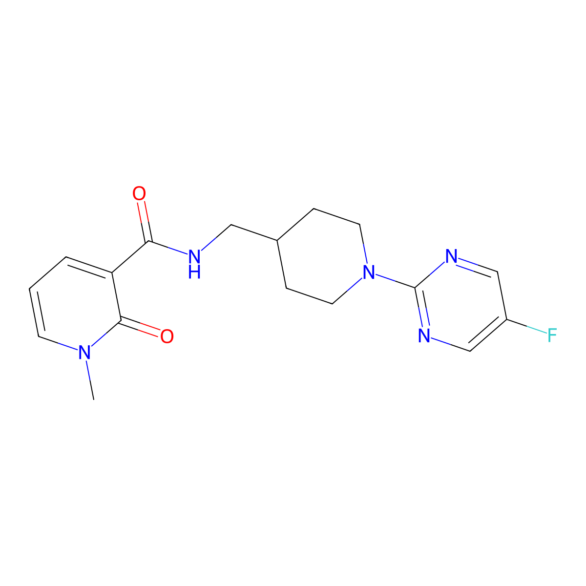 N-((1-(5-fluoropyrimidin-2-yl)piperidin-4-yl)methyl)-1-methyl-2-oxo-1,2-dihydropyridine-3-carboxamide molecular structure, CAS 2034258-39-2