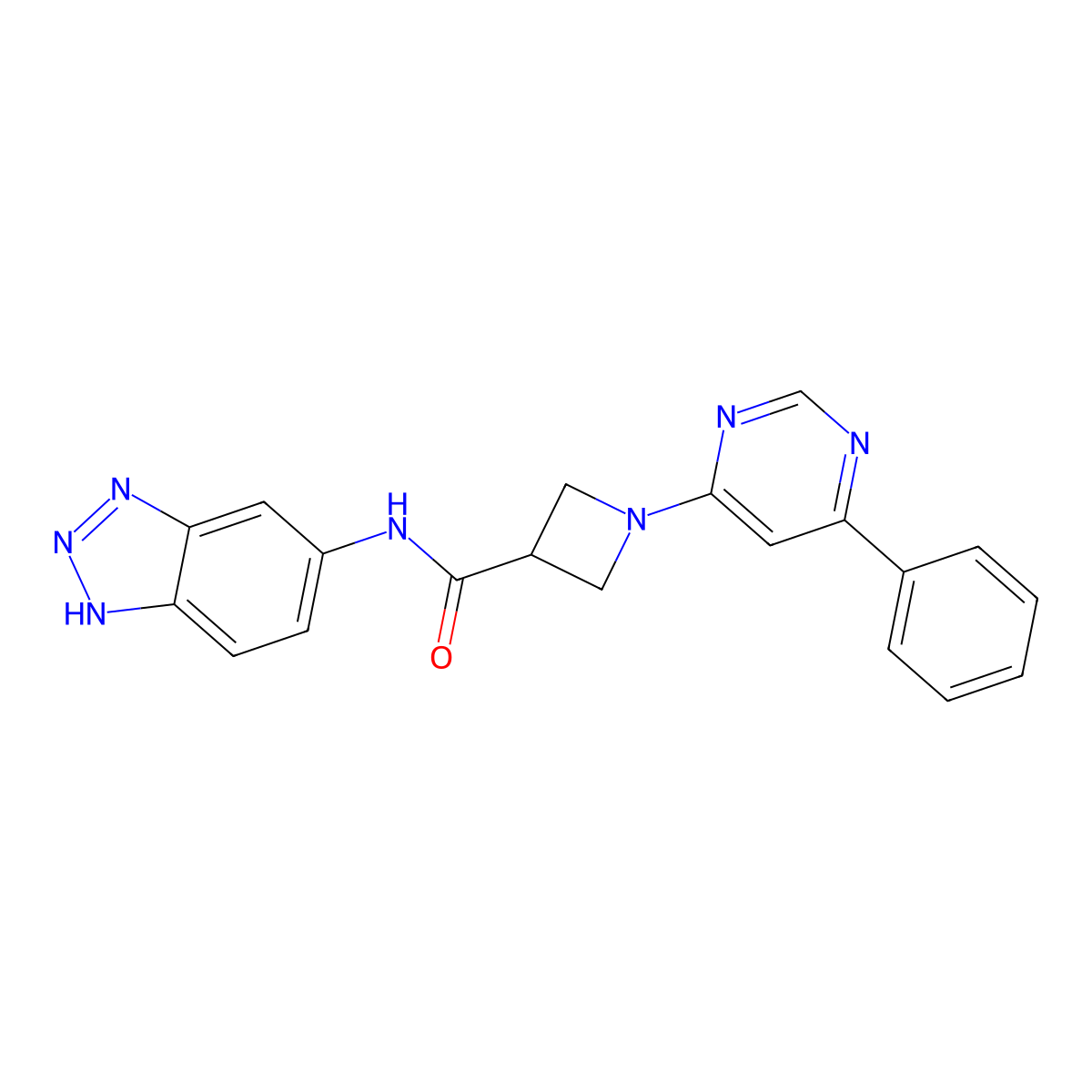 N-(1H-benzo[d][1,2,3]triazol-5-yl)-1-(6-phenylpyrimidin-4-yl)azetidine-3-carboxamide molecular structure, CAS 2034258-44-9
