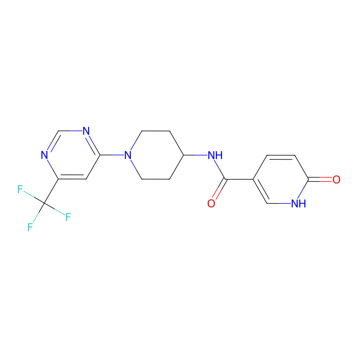 6-oxo-N-(1-(6-(trifluoromethyl)pyrimidin-4-yl)piperidin-4-yl)-1,6-dihydropyridine-3-carboxamide molecular structure, CAS 2034258-47-2