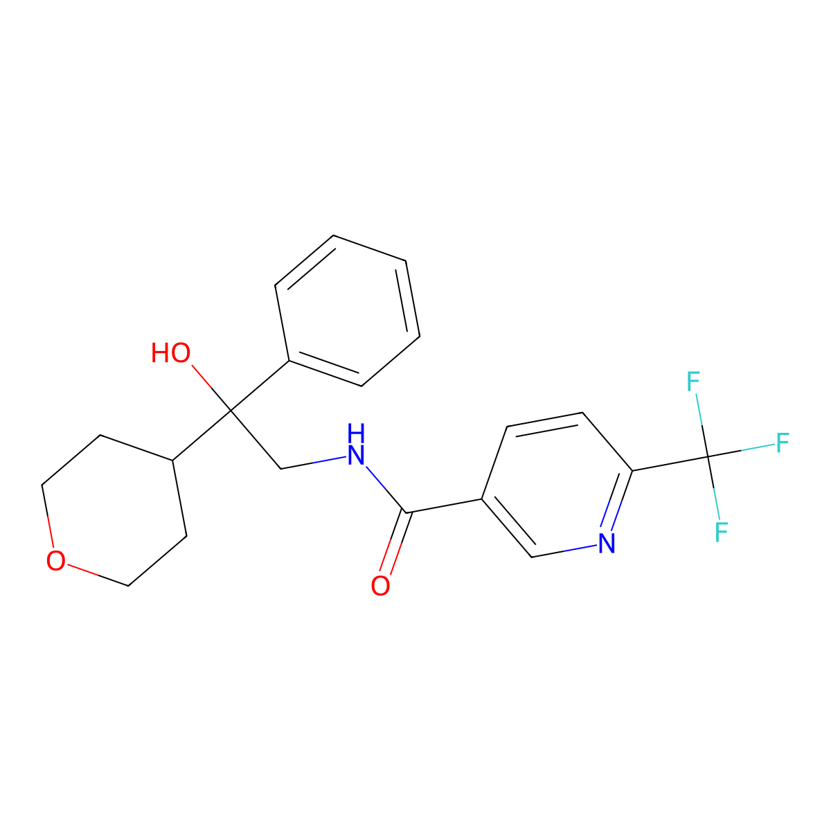 N-(2-hydroxy-2-phenyl-2-(tetrahydro-2H-pyran-4-yl)ethyl)-6-(trifluoromethyl)nicotinamide molecular structure, CAS 2034258-53-0