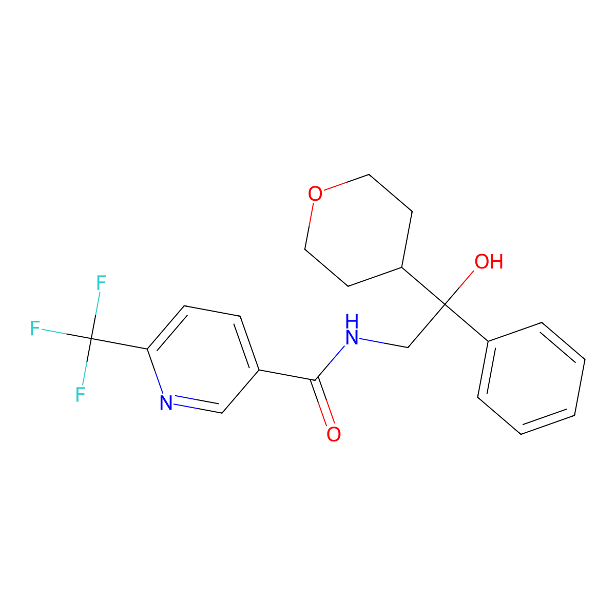 N-(2-hydroxy-2-phenyl-2-(tetrahydro-2H-pyran-4-yl)ethyl)-6-(trifluoromethyl)nicotinamide molecular structure, CAS 2034258-53-0