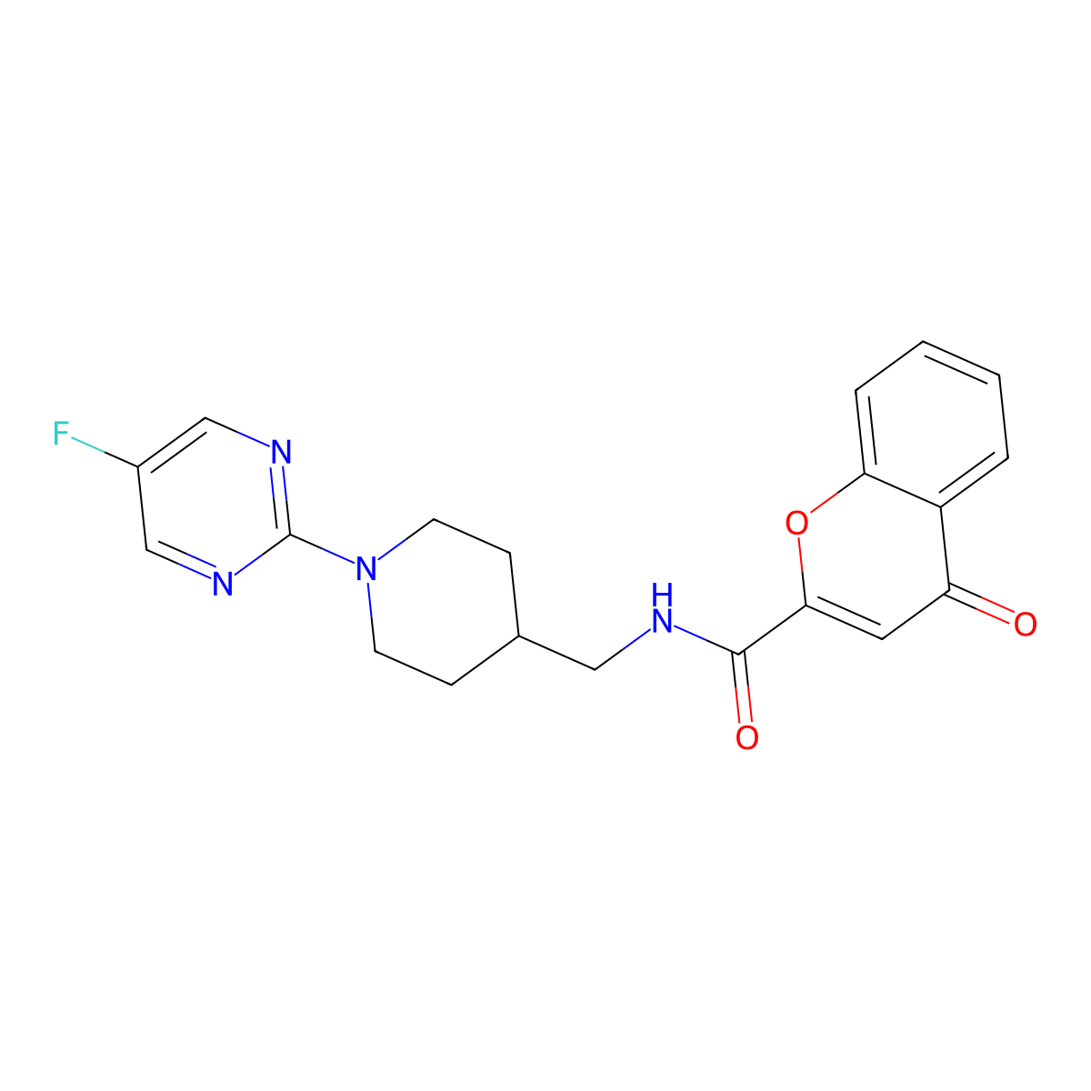 N-((1-(5-fluoropyrimidin-2-yl)piperidin-4-yl)methyl)-4-oxo-4H-chromene-2-carboxamide molecular structure, CAS 2034258-60-9