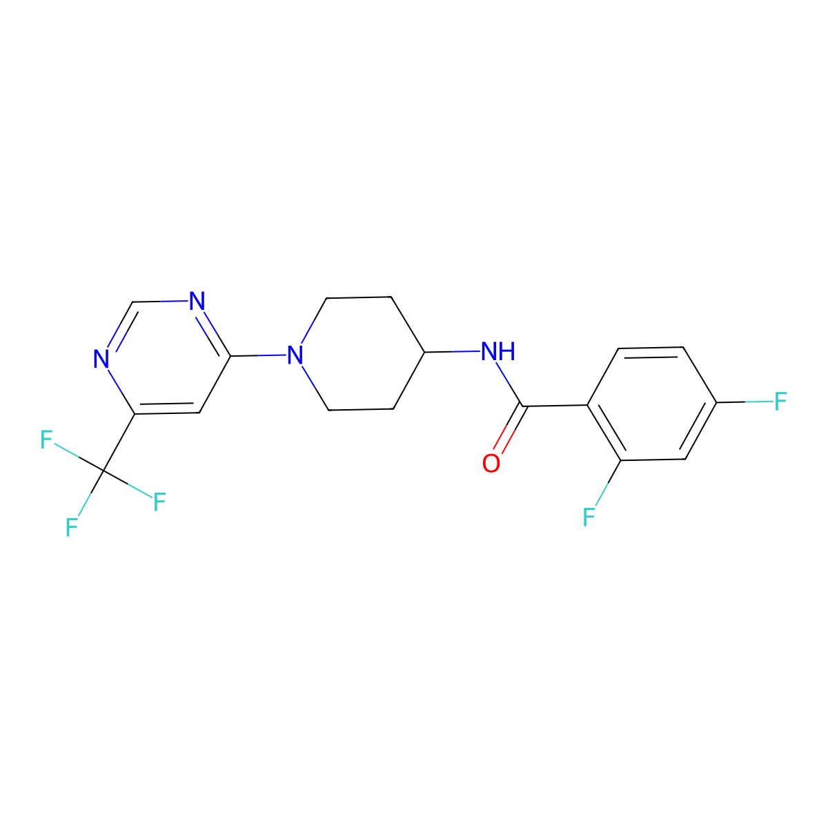 2,4-difluoro-N-(1-(6-(trifluoromethyl)pyrimidin-4-yl)piperidin-4-yl)benzamide molecular structure, CAS 2034258-61-0