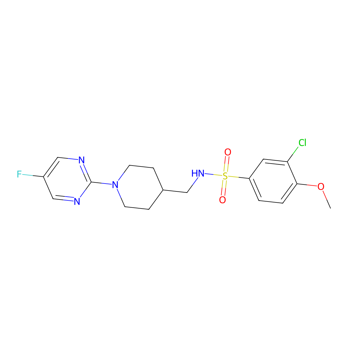 3-chloro-N-((1-(5-fluoropyrimidin-2-yl)piperidin-4-yl)methyl)-4-methoxybenzenesulfonamide molecular structure, CAS 2034258-68-7