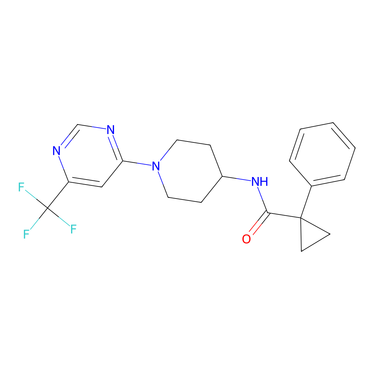 1-phenyl-N-(1-(6-(trifluoromethyl)pyrimidin-4-yl)piperidin-4-yl)cyclopropanecarboxamide molecular structure, CAS 2034258-69-8