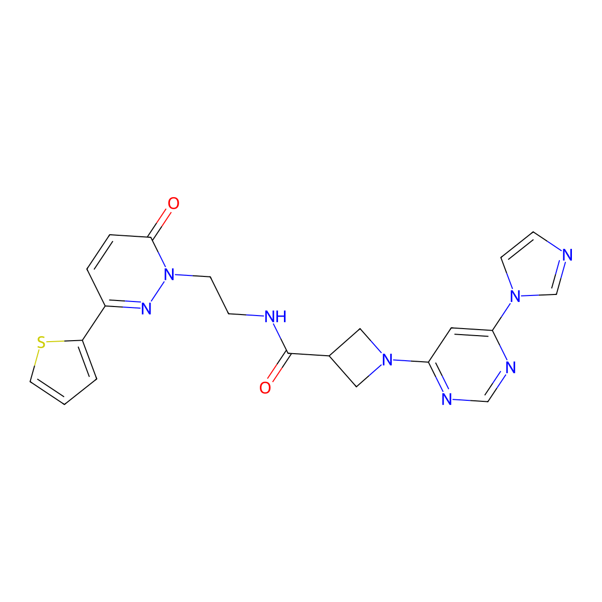1-(6-(1H-imidazol-1-yl)pyrimidin-4-yl)-N-(2-(6-oxo-3-(thiophen-2-yl)pyridazin-1(6H)-yl)ethyl)azetidine-3-carboxamide molecular structure, CAS 2034258-70-1