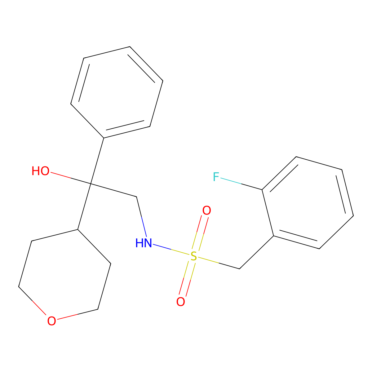 1-(2-fluorophenyl)-N-[2-hydroxy-2-(oxan-4-yl)-2-phenylethyl]methanesulfonamide molecular structure, CAS 2034258-72-3
