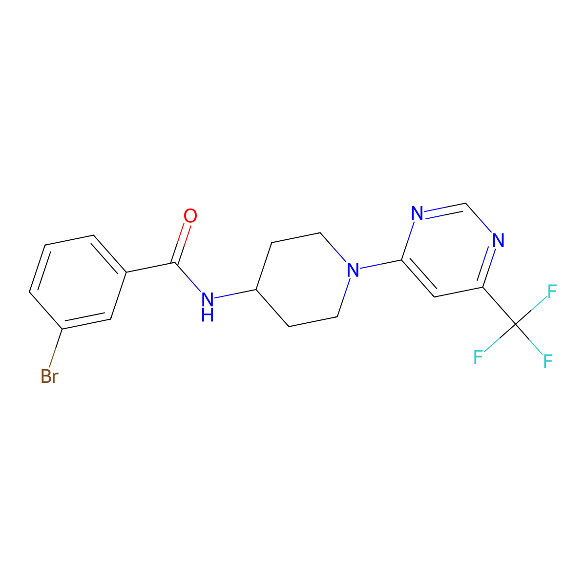 3-bromo-N-(1-(6-(trifluoromethyl)pyrimidin-4-yl)piperidin-4-yl)benzamide molecular structure, CAS 2034258-74-5