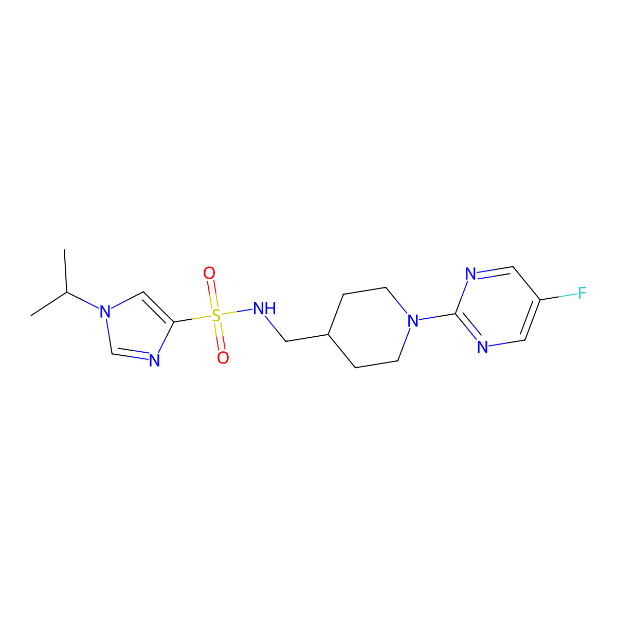N-((1-(5-fluoropyrimidin-2-yl)piperidin-4-yl)methyl)-1-isopropyl-1H-imidazole-4-sulfonamide molecular structure, CAS 2034258-75-6