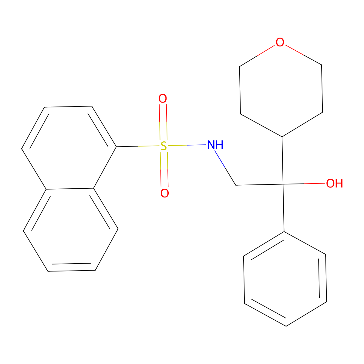 N-(2-hydroxy-2-phenyl-2-(tetrahydro-2H-pyran-4-yl)ethyl)naphthalene-1-sulfonamide molecular structure, CAS 2034258-76-7