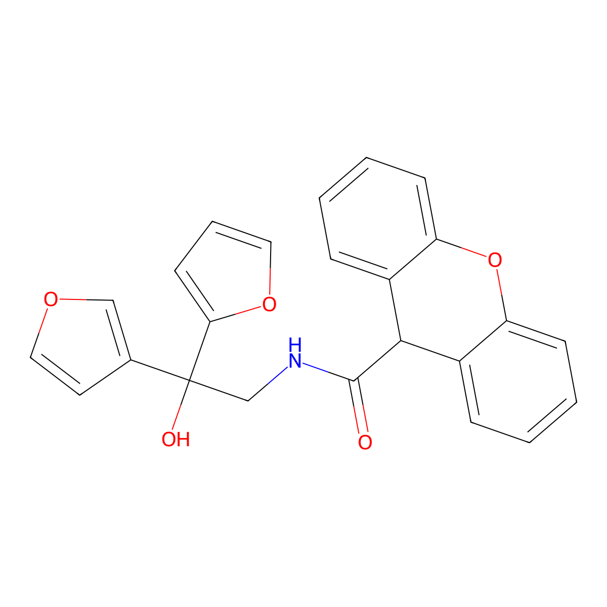 N-[2-(furan-2-yl)-2-(furan-3-yl)-2-hydroxyethyl]-9H-xanthene-9-carboxamide molecular structure, CAS 2034258-79-0