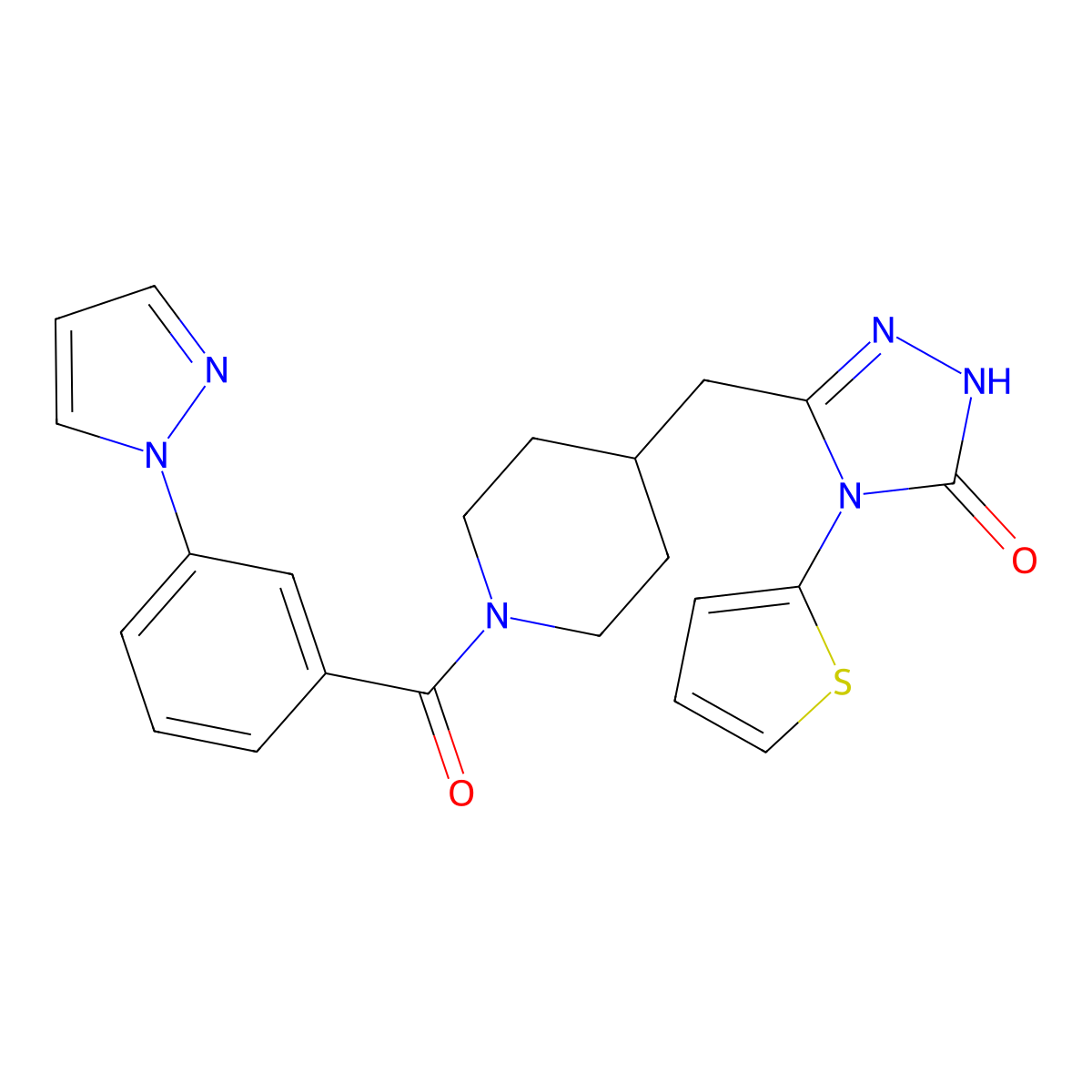 3-((1-(3-(1H-pyrazol-1-yl)benzoyl)piperidin-4-yl)methyl)-4-(thiophen-2-yl)-1H-1,2,4-triazol-5(4H)-one molecular structure, CAS 2034258-82-5