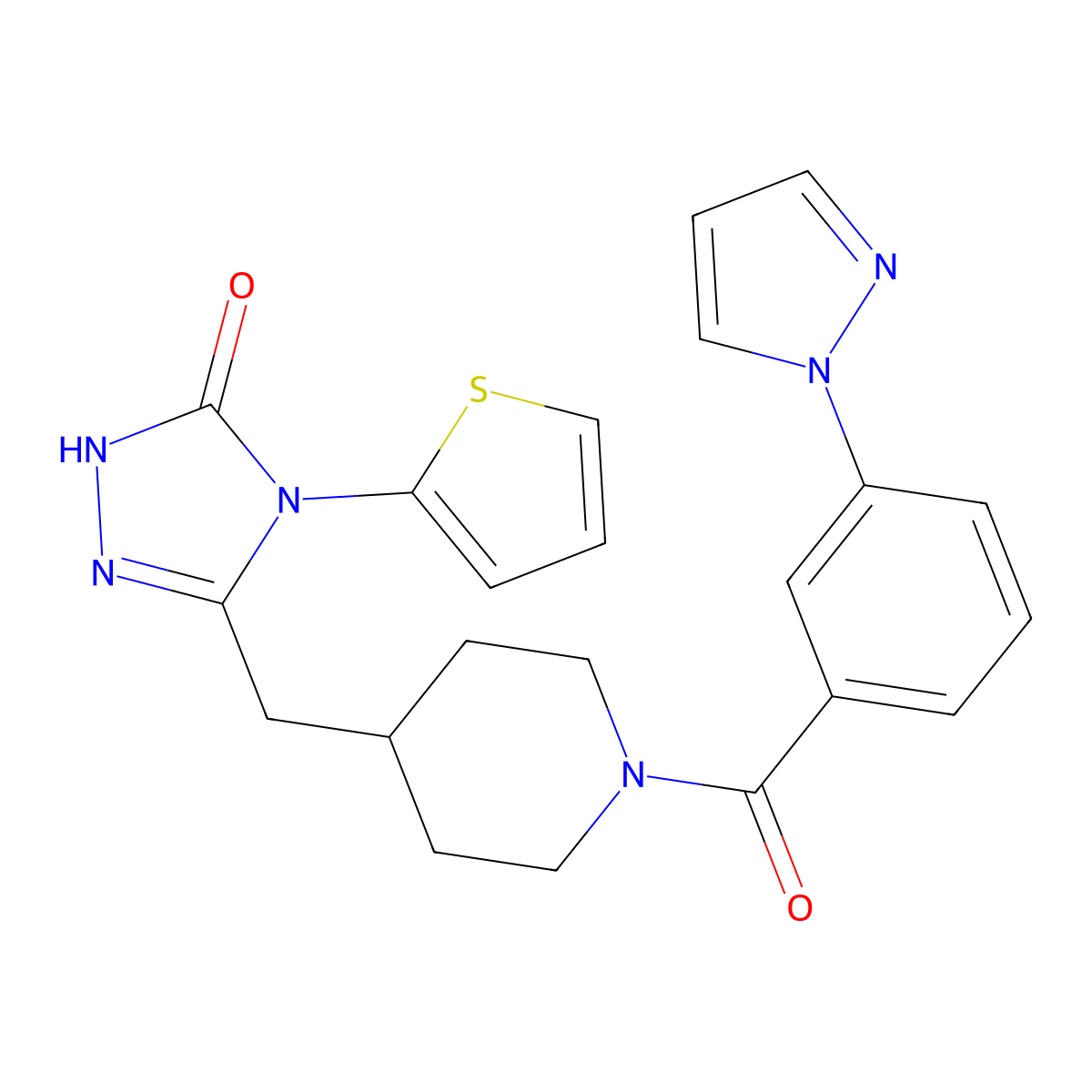 3-((1-(3-(1H-pyrazol-1-yl)benzoyl)piperidin-4-yl)methyl)-4-(thiophen-2-yl)-1H-1,2,4-triazol-5(4H)-one molecular structure, CAS 2034258-82-5
