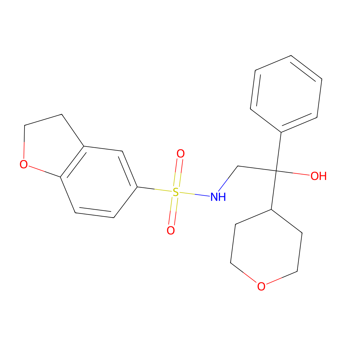 N-[2-hydroxy-2-(oxan-4-yl)-2-phenylethyl]-2,3-dihydro-1-benzofuran-5-sulfonamide molecular structure, CAS 2034258-85-8