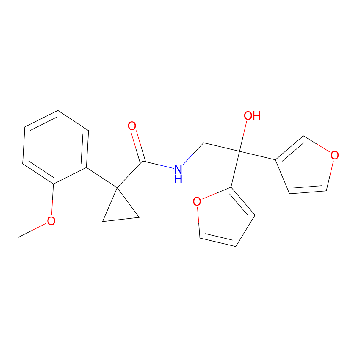 N-(2-(furan-2-yl)-2-(furan-3-yl)-2-hydroxyethyl)-1-(2-methoxyphenyl)cyclopropanecarboxamide molecular structure, CAS 2034258-86-9