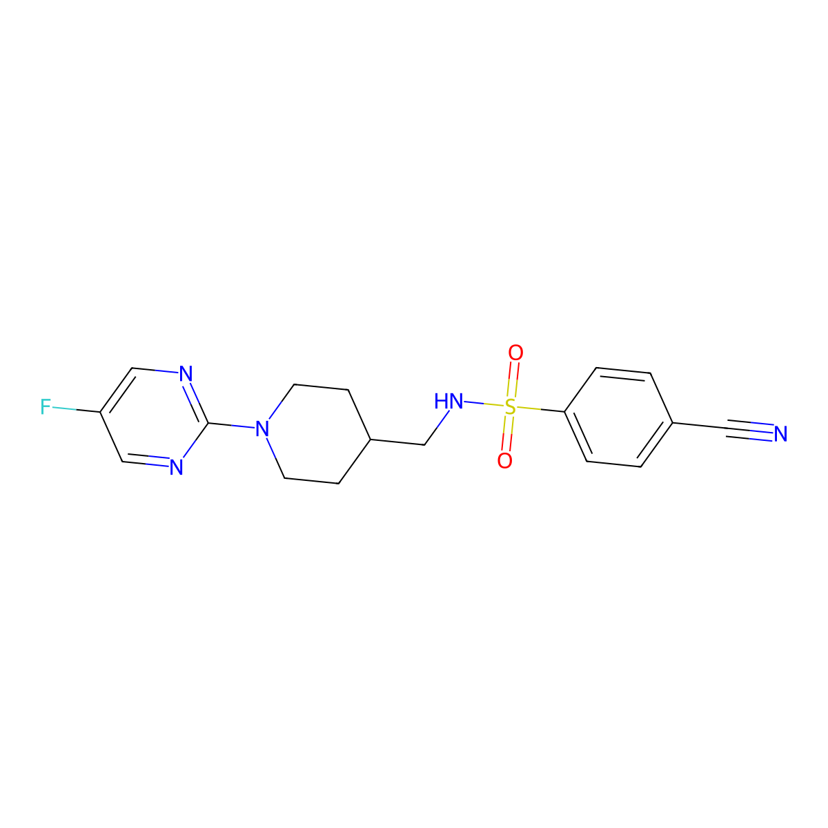 4-cyano-N-((1-(5-fluoropyrimidin-2-yl)piperidin-4-yl)methyl)benzenesulfonamide molecular structure, CAS 2034258-87-0