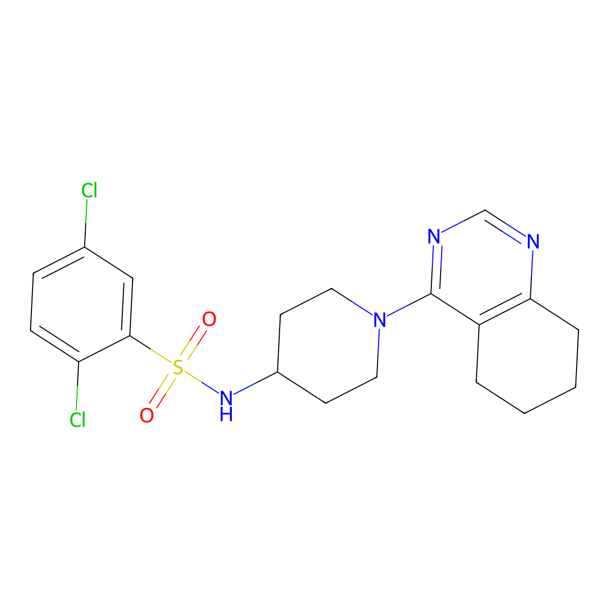 2,5-dichloro-N-(1-(5,6,7,8-tetrahydroquinazolin-4-yl)piperidin-4-yl)benzenesulfonamide molecular structure, CAS 2034258-96-1
