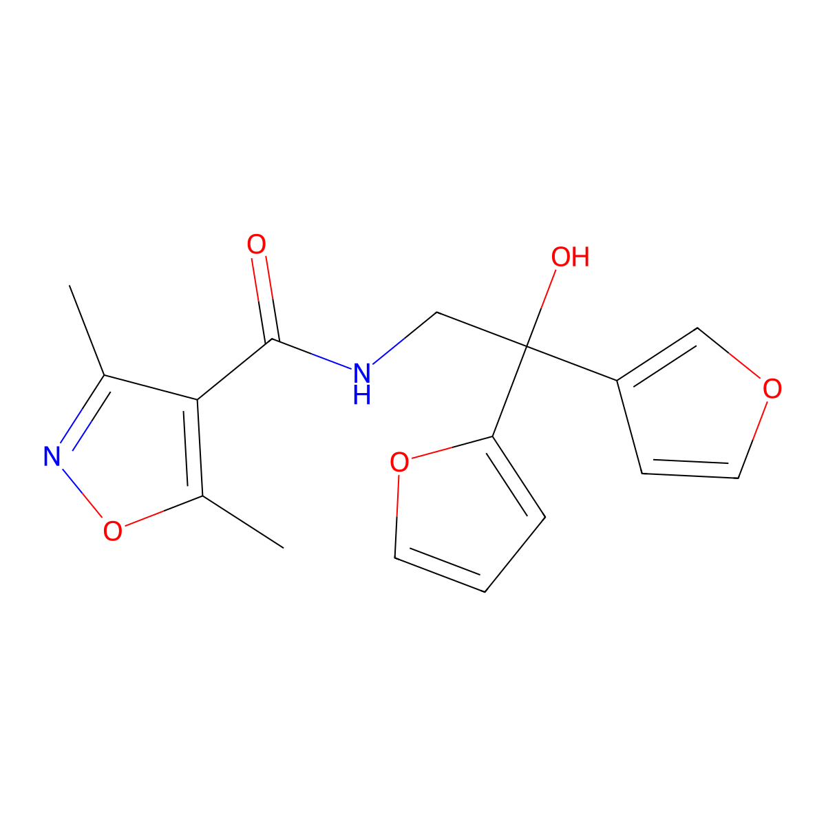 N-(2-(furan-2-yl)-2-(furan-3-yl)-2-hydroxyethyl)-3,5-dimethylisoxazole-4-carboxamide molecular structure, CAS 2034258-99-4