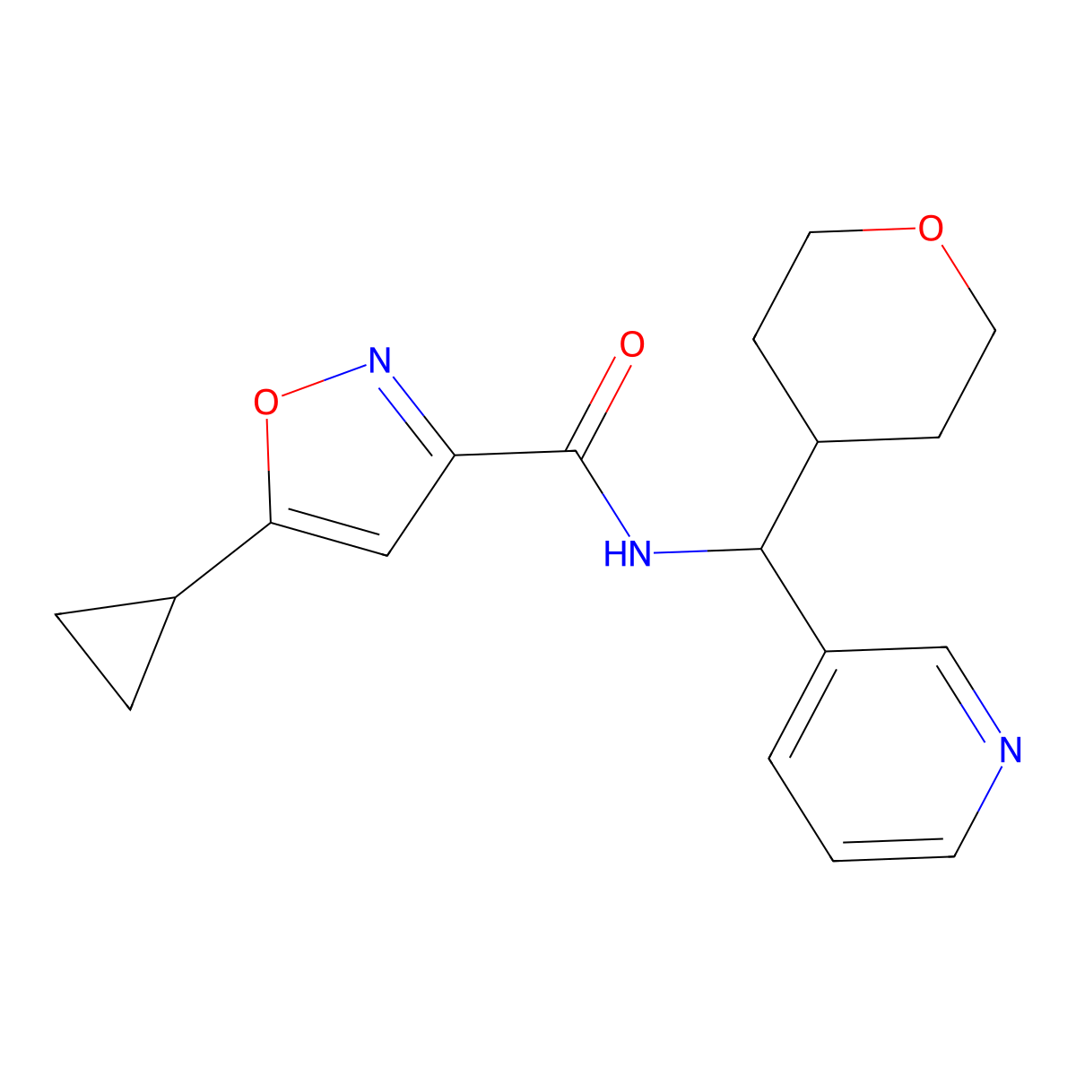 5-cyclopropyl-N-(pyridin-3-yl(tetrahydro-2H-pyran-4-yl)methyl)isoxazole-3-carboxamide molecular structure, CAS 2034259-08-8