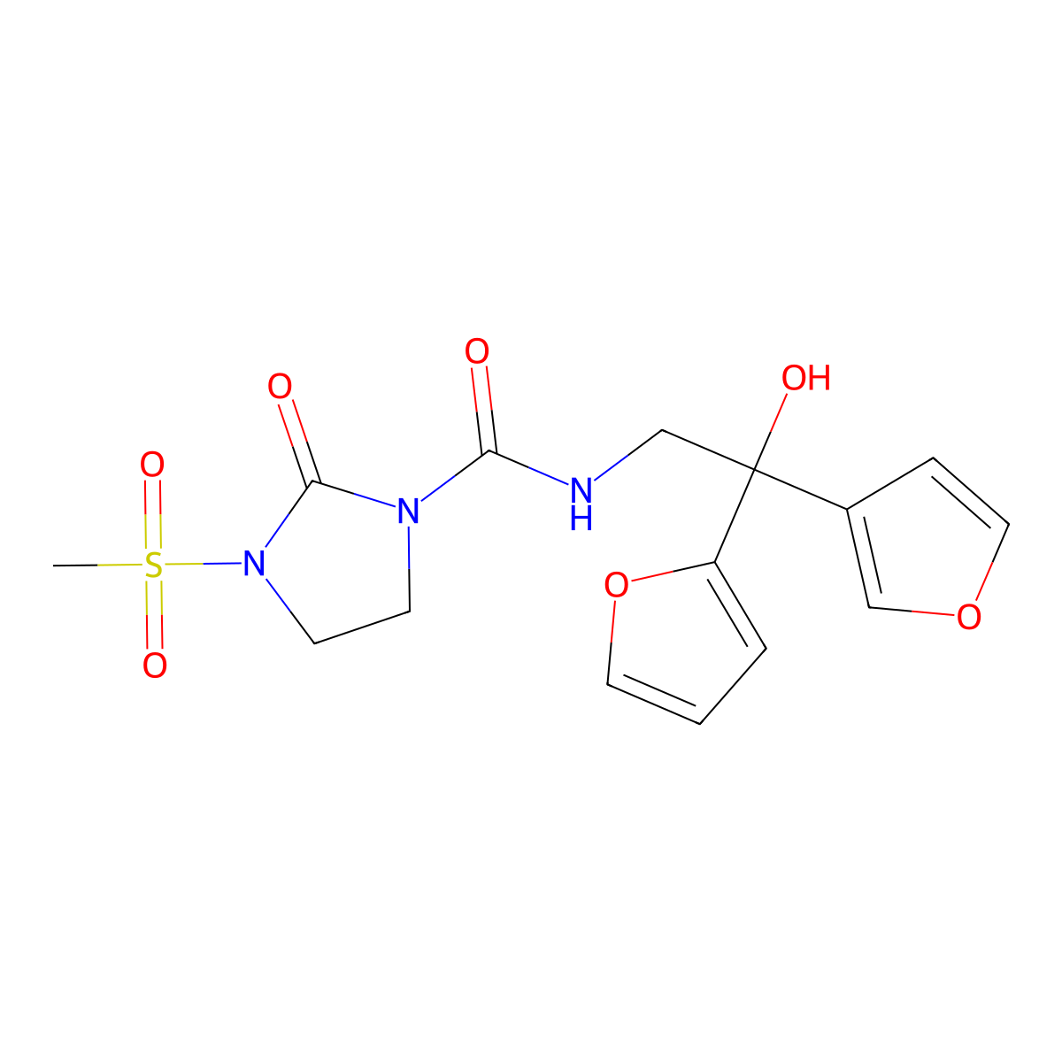 N-(2-(furan-2-yl)-2-(furan-3-yl)-2-hydroxyethyl)-3-(methylsulfonyl)-2-oxoimidazolidine-1-carboxamide molecular structure, CAS 2034259-10-2