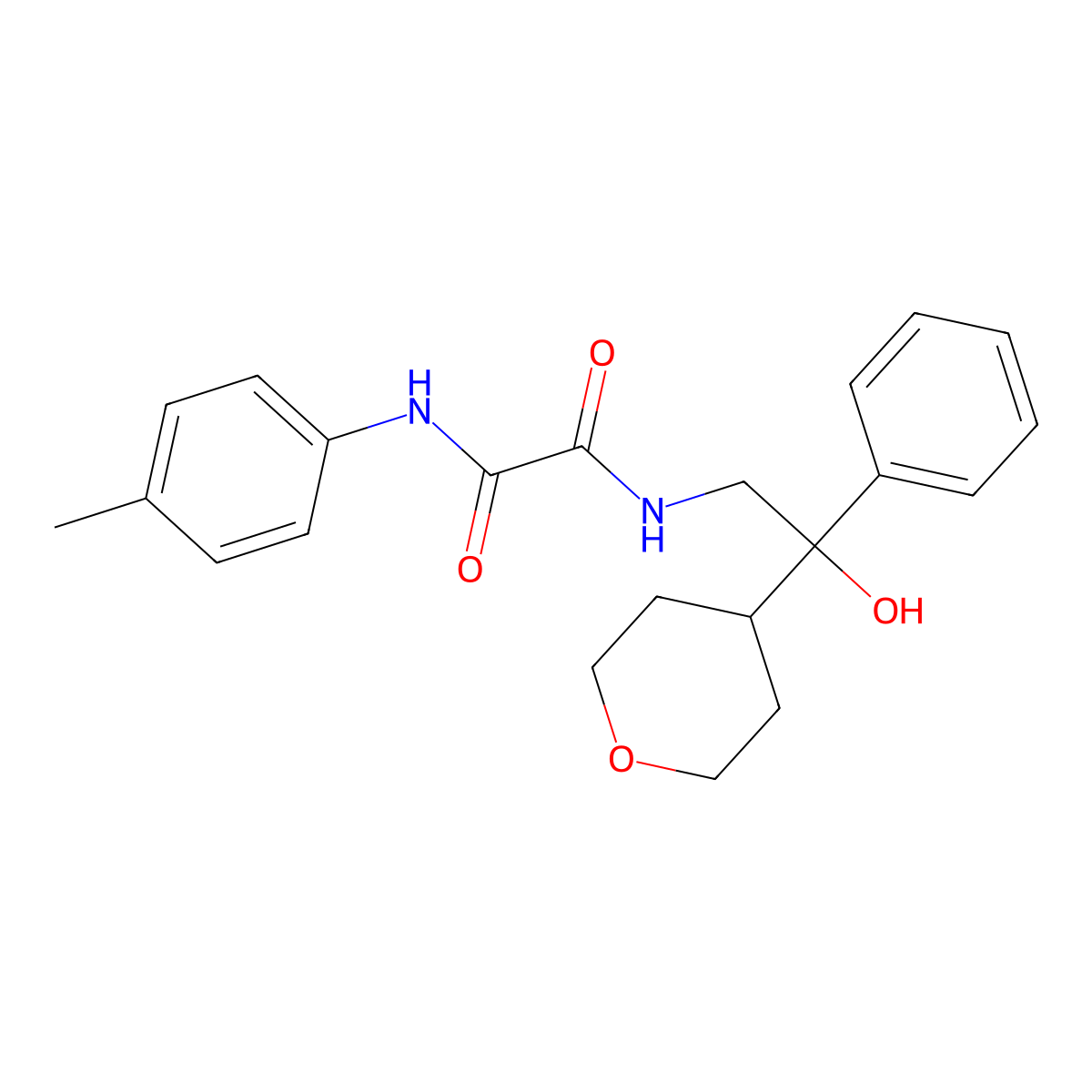 N1-(2-hydroxy-2-phenyl-2-(tetrahydro-2H-pyran-4-yl)ethyl)-N2-(p-tolyl)oxalamide molecular structure, CAS 2034259-14-6