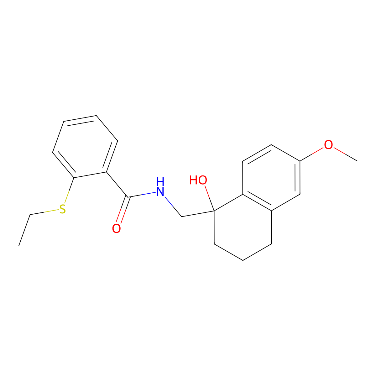 2-(ethylthio)-N-((1-hydroxy-6-methoxy-1,2,3,4-tetrahydronaphthalen-1-yl)methyl)benzamide molecular structure, CAS 2034259-16-8