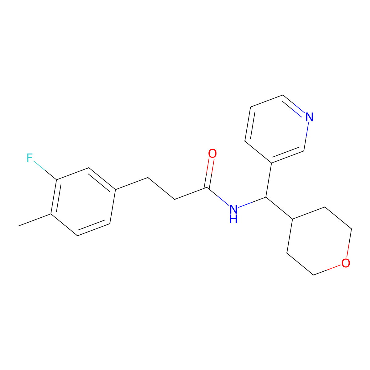3-(3-fluoro-4-methylphenyl)-N-(pyridin-3-yl(tetrahydro-2H-pyran-4-yl)methyl)propanamide molecular structure, CAS 2034259-19-1